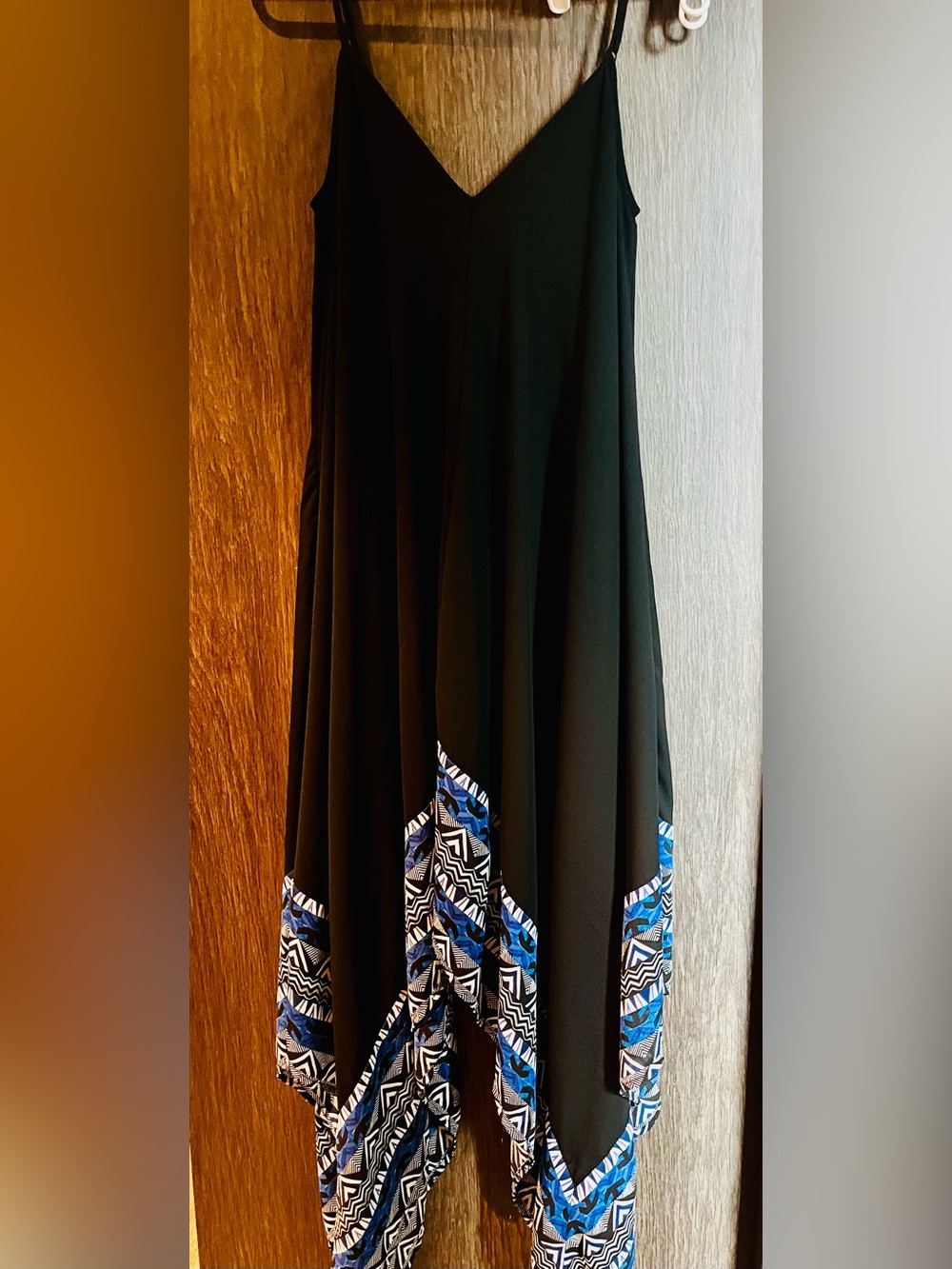 Express Black Maxi Dress Size S with Blue Patterned Hem